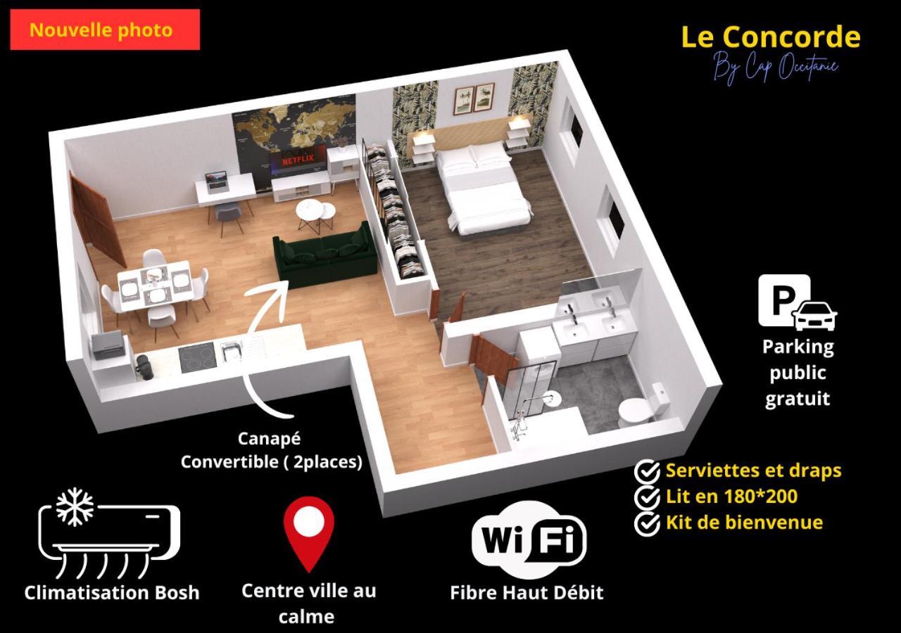 Le Concorde-Wifi-Clim-Parking-3Etoiles-Ockeys Bram Exterior foto